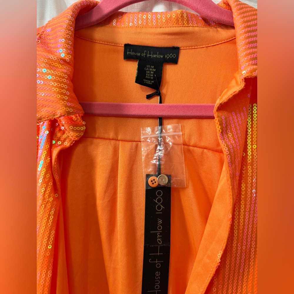 NWT House of Harlow 1960 Orange Sequin Wrap Robe - Picture 4 of 6